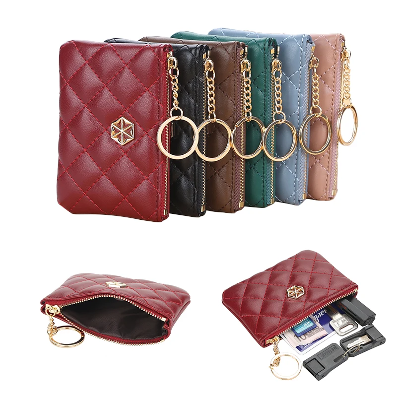 Ladies Mini Small Wallet Simple Mature Short Coin Pouch Credit Card Holders Zipper Coin Purses Metal key Ring Wallets Money Bags