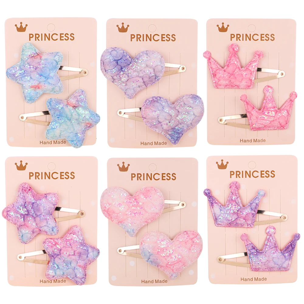 

10Pcs/5 Pack Glitter Cartoon Snap BB Clips For Girls Handmade Love Heart Crown Hairpins Boutique Barrette Kids Hair Accessories