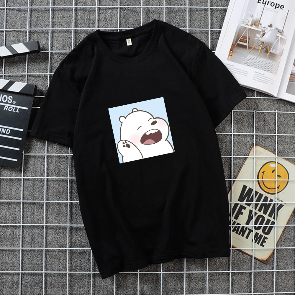 Футболка с принтом медведя для мужчин и женщин хлопковая тенниска коротким