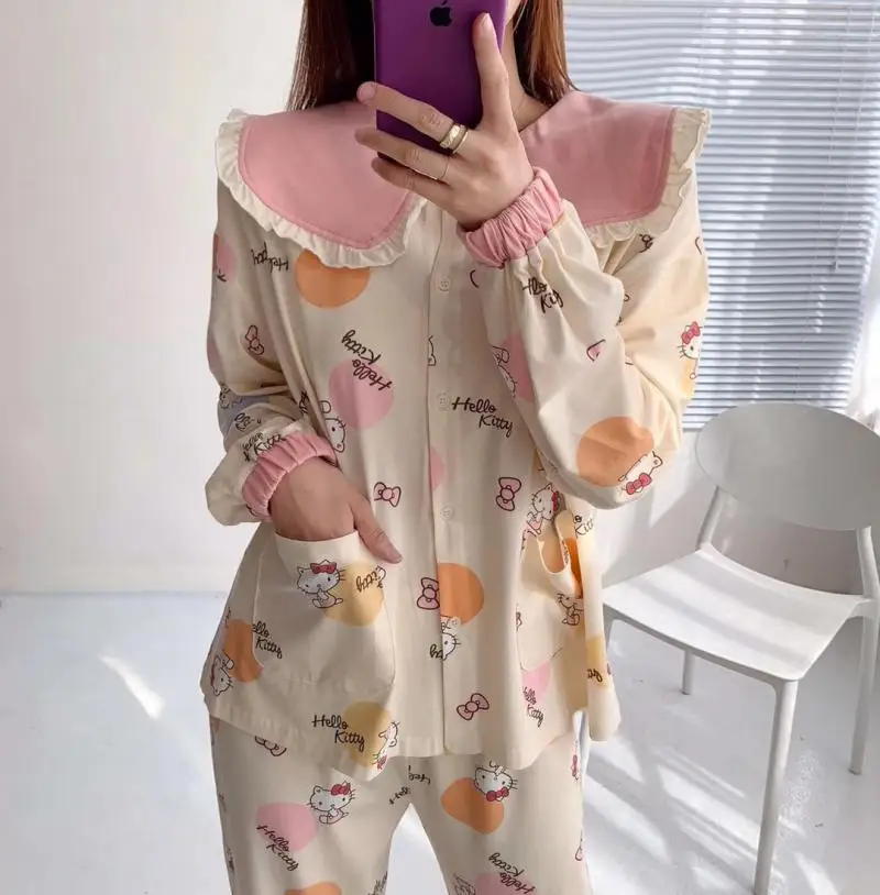 

Kawaii Sanrio Kittys Anime Cartoon New Long Sleeve Trousers Cute All-Match Homewear Girls Pajamas Pajamas