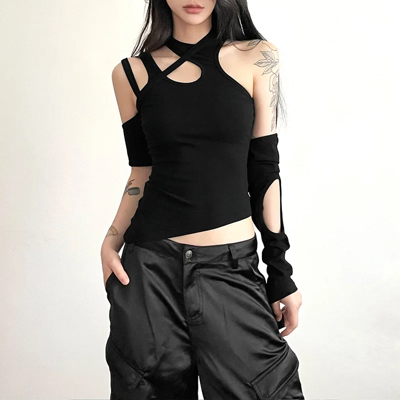

Y2k Clothes 2023 Summer New Women's Solid Color Slim Fit Open Navel Street Fashion Irregular Tank Top