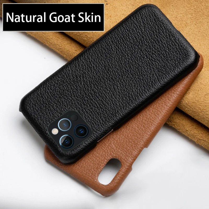 

Genuine Leather Phone Case For iPhone 11 12 13 Pro max Natural Goat Skin For Apple X XS Max XR 8 Plus SE2020 Back Cover Funda