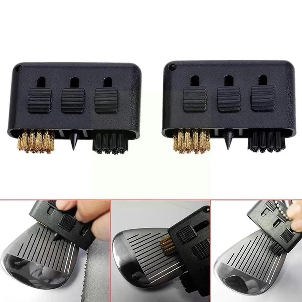 

Щетка для чистки с тремя отверстиями для гольфа, портативный набор для чистки шариков, мини-инструмент черного цвета S1I9