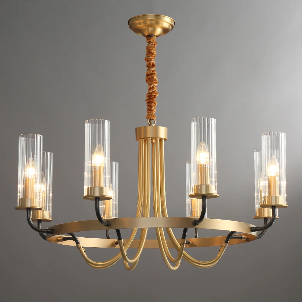 

Brass Gold Glass Chandelier for Farmhouse Decor Bedroom Living Dining Room Lights for Kitchen Island Entrance Foyer 8 Lights