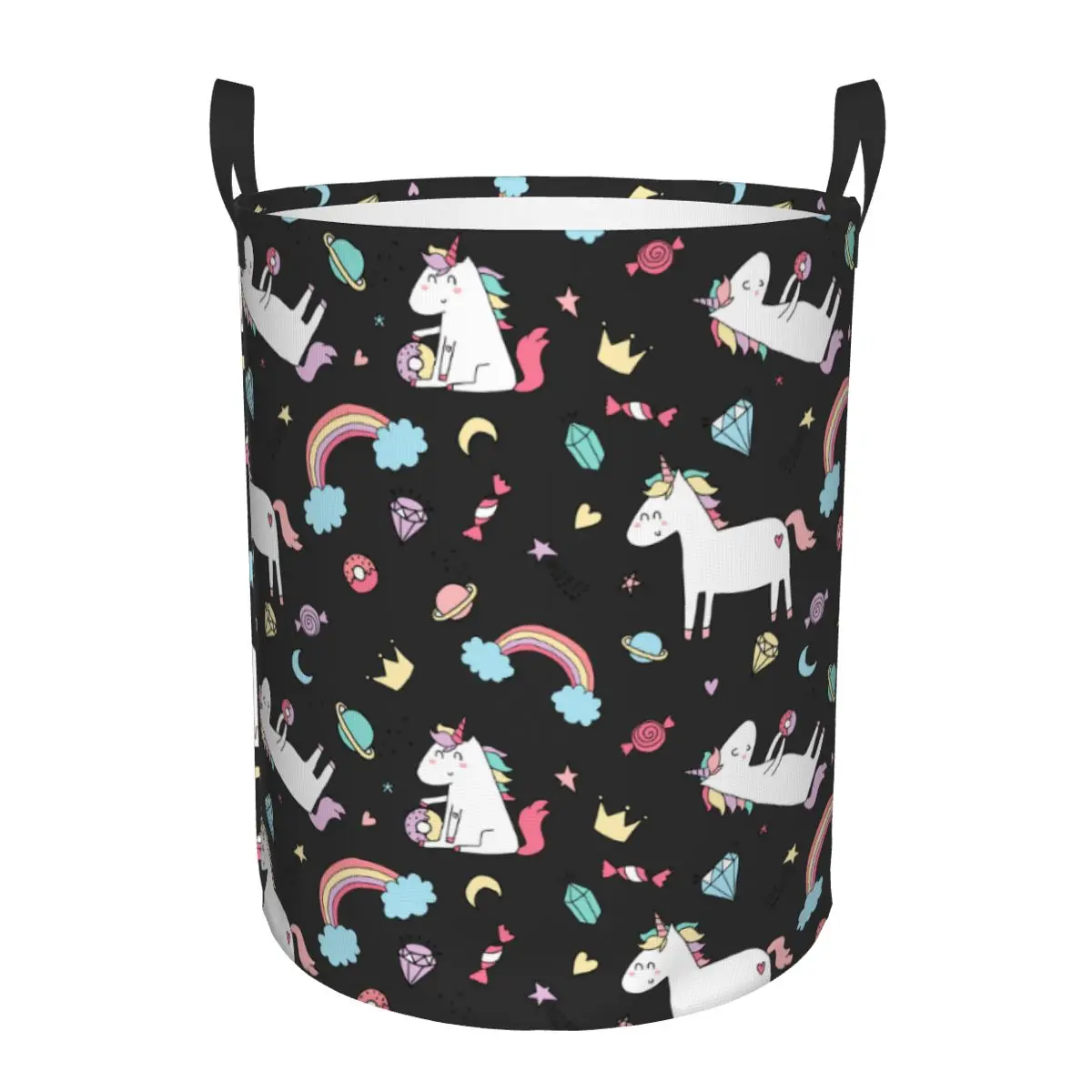 

Folding Laundry Basket Cute Unicorn Dreams Pattern Round Storage Bin Large Hamper Collapsible Clothes Toy Bucket Organizer