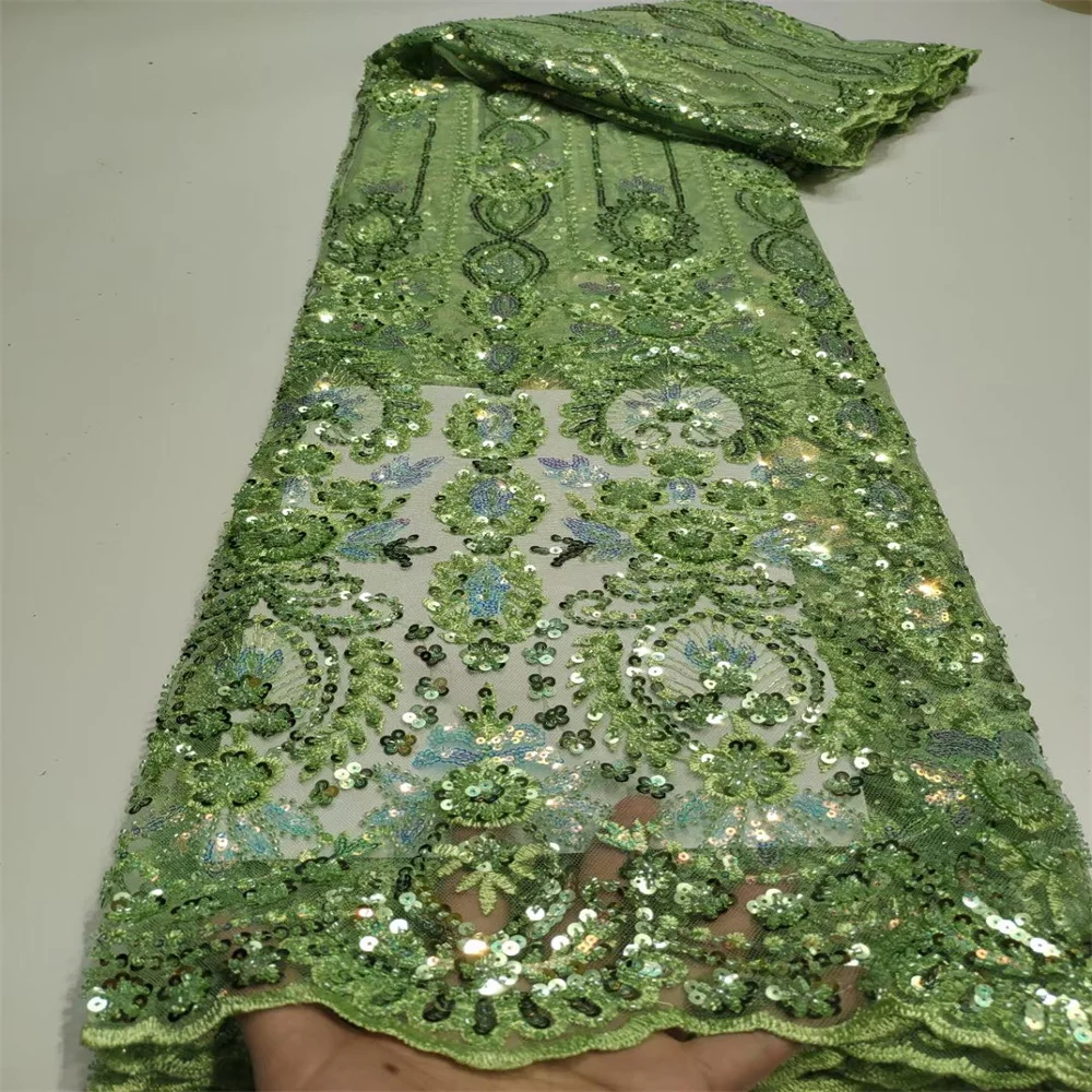 

2023 блестки, тюль, кружево, зеленая африканская кружевная ткань с бусинами, Высококачественная нигерийская французская сетчатая кружевная ткань
