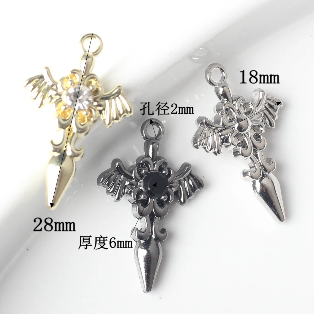 Stop cynkowy proste wbudowane cyrkonie skrzydła krzyżowe Charms 10 sztuk/partia dla majsterkowiczów modne kolczyki wiszące akcesoria do wyrobu