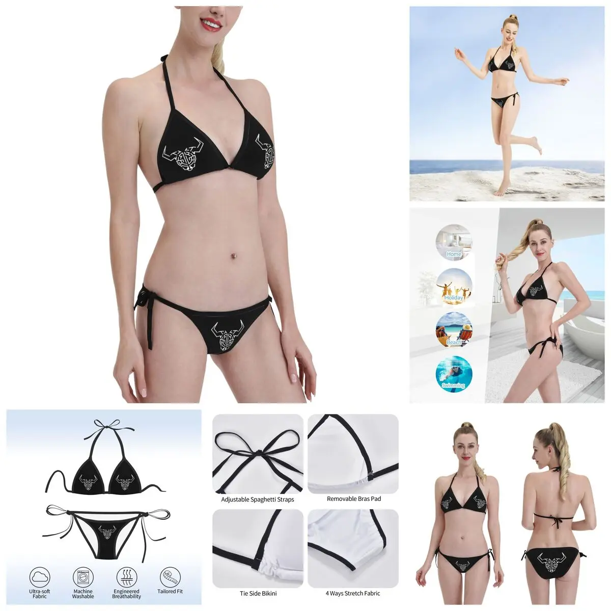 

Сексуальное треугольное бикини с рисунком Высококачественный низкий винтажный купальник Solana, пляжная одежда