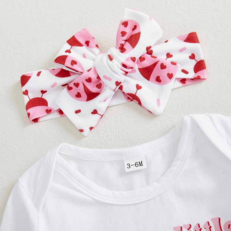 Baby Girls 3PCS Pants Sets Long Sleeve O Neck Romper Ladybug Bow Print Headband