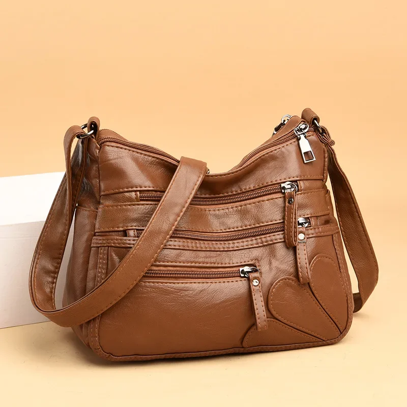 

New washed leather women's bag Korean version shoulder bag soft leather large capacity middle-aged women diagonal bag