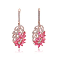 kose high end fashion flower earrings super flash temperament pink long tassel temperament exaggerated zircon bridal earrings