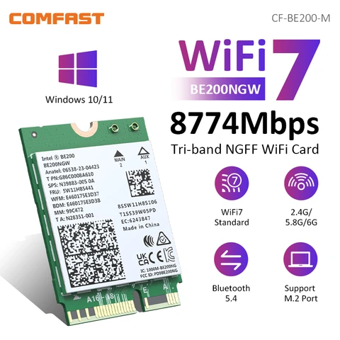 Wi-Fi 7 Intel BE200 сетевая карта Bluetooth 5,4 трехдиапазонный 2,4G/5G/6 ГГц 8774 Мбит/с BE200NGW M.2 беспроводной адаптер лучше, чем Wi-Fi 6E