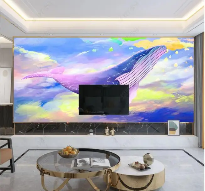 

Watercolor Phantom Cartoon Hand Painted Whale Wallpaper for Kids Room Home Appliance Contact Paper Papel Tapiz Moderno De Lujo