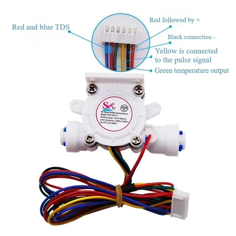 

Расходомер Холла 1/4 дюйма / 3/8 дюйма TDS / Многофункциональный датчик температуры / потока «три в одном»