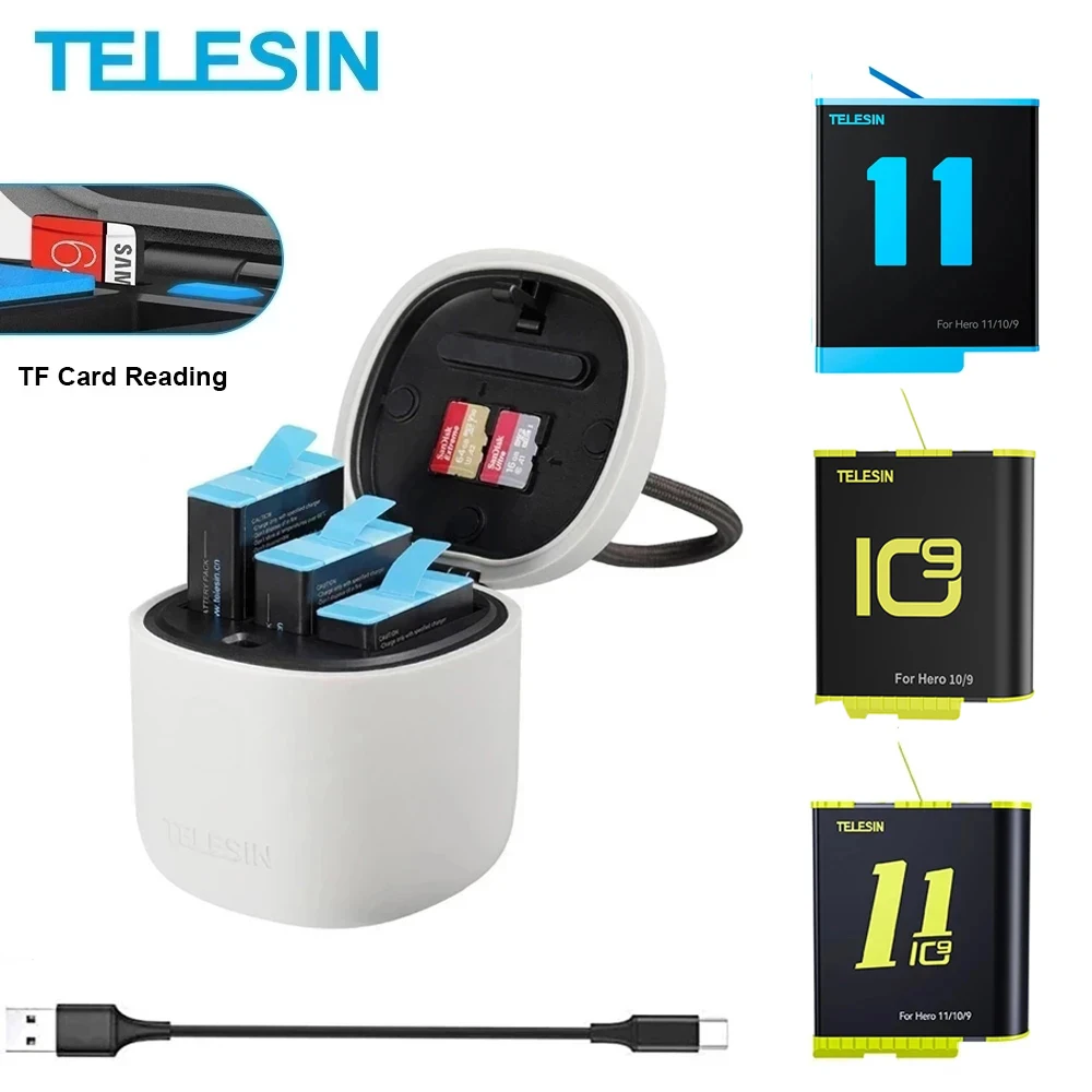 D Reader Charging Storage Box For Gopro Hero 11 10 9 Black