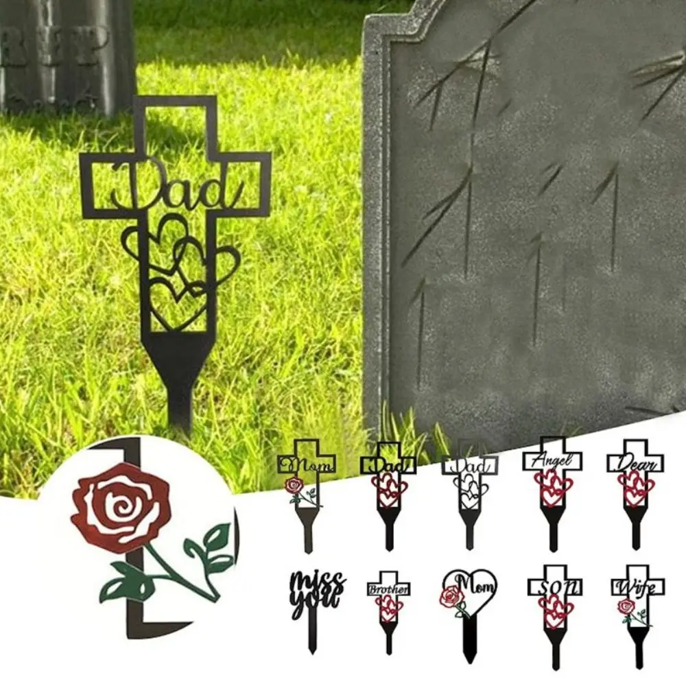 Black Grave Markers Metal Metal Cross Stake Cross Pile for Cemetery Outdoor Plaque Deceased Headstones Dear Angel Brother Son