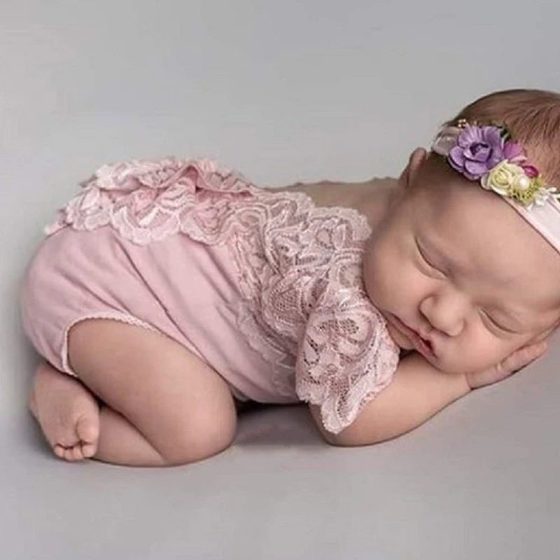 

Реквизит для фотосъемки новорожденных Цветочная повязка на голову кружевной комбинезон детская одежда для фотосъемки головной убор с открытой спиной комбинезон для младенцев