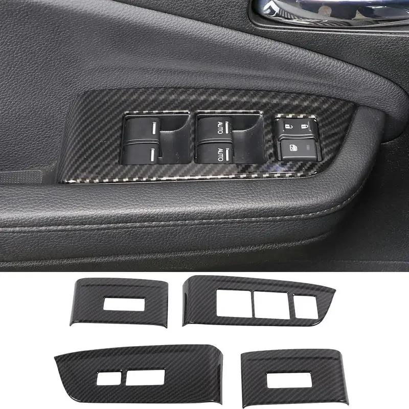 

For Honda Pilot 2015-2022 Car Glass Lift Switch Decorative Frame Sticker ABS Carbon Fiber Interior Accessories 4 Pcs