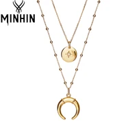minhin layered gold color moon necklaces for women fashion jewelry link chain star sunflower engraved choker round ball jewelry