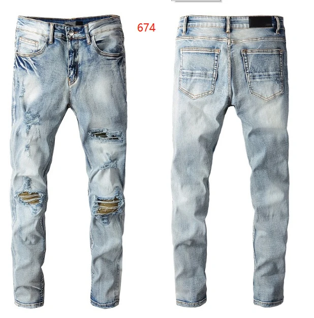 Специальное предложение Мужские Синие рваные джинсы в стиле high street облегающие