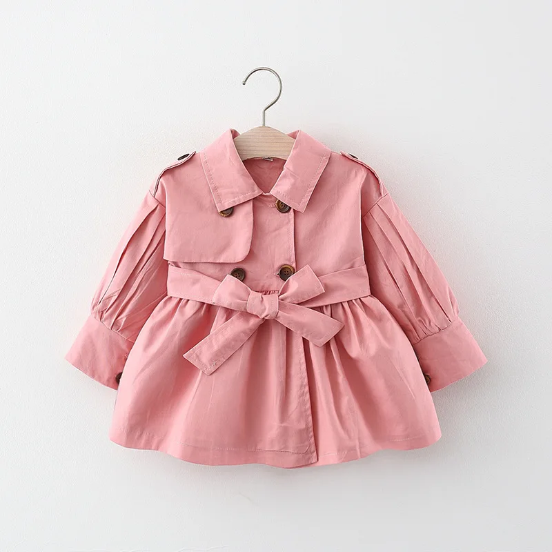 

Однотонный Блестящий двубортный тренчкот для маленьких девочек, модные хаки, розовые осенние куртки для малышей, детская весенняя одежда, ветровка