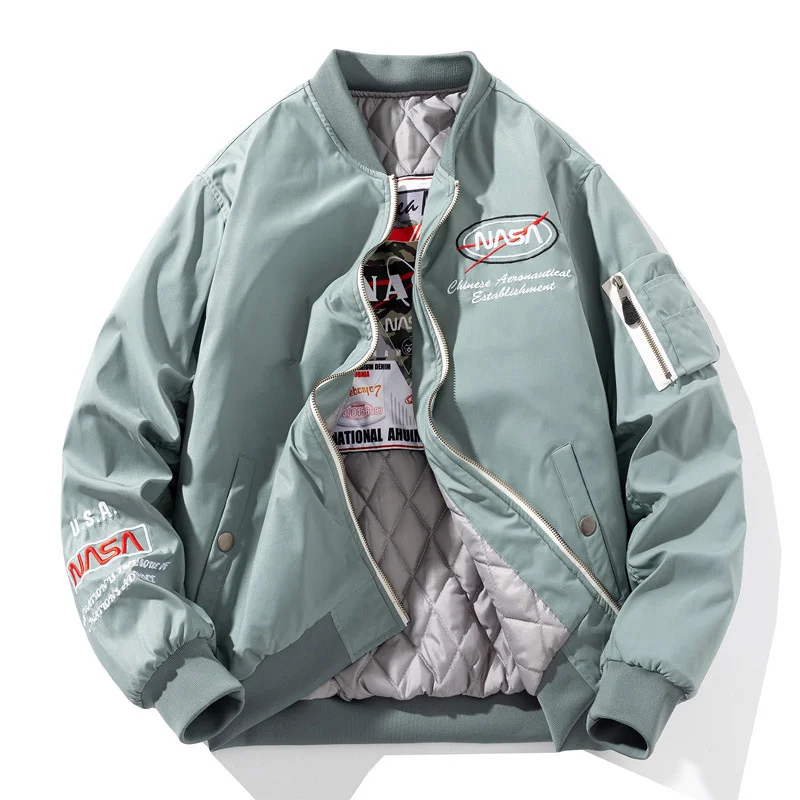 

Flight Pilot Jackets Fashion Hip Hop Streetwear Embroidery Green Black Windproof Bomber Jacket Men Cotton Liner Thick Coat