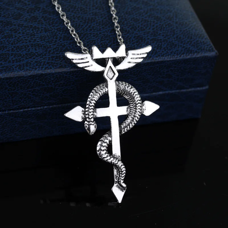 

Anime Fullmetal Alchemist Edward Elric Necklace Pendant Cosplay Snake Cross Necklace Vintage Accessories For Fans Women Men gift