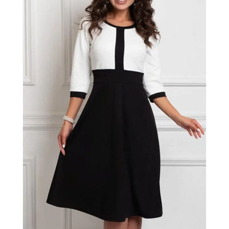 

Summer Women Office Dress Elegant O Neck Patchwork Bodycon Half Sleeve Mini Dresses Office Lady Designer Vacation Party Vestidos