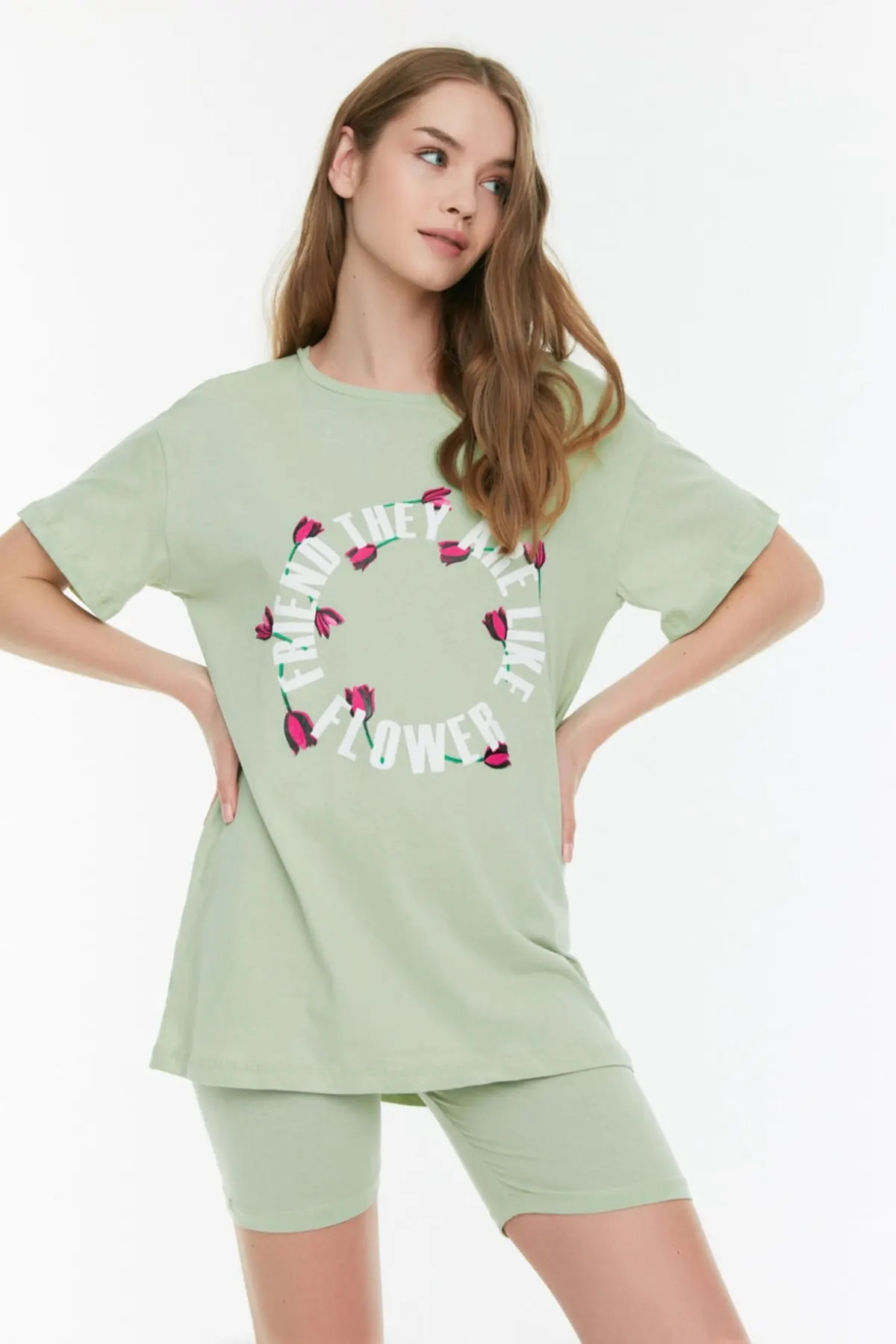 

Женская пижама с принтом мяты, трикотажная пижама для сна и отдыха, Ночная одежда, одежда для сна, Ночной костюм, повседневная домашняя одежд...