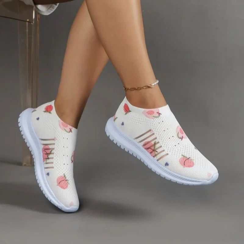 

Large Size Women's Sneakers Breathable Knitted Cloth Socks Shoes Daily Stretch Slip-on Casual Shoes Outdoor Sports Running Shoes