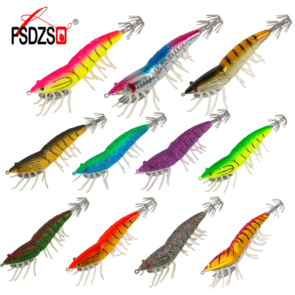 Светящаяся приманка крючок для кальмара деревянные приманки креветок с мягкой