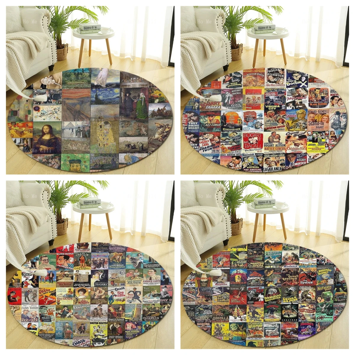 

World Famous Painting Retro Movie Poster Stitching Floor Round Carpet Room Decoration