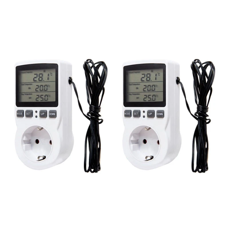 

2X 15A Multifunctional Thermostat Digital Temperature Controller Socket With Timer Switch Sensor Probe(EU Plug)