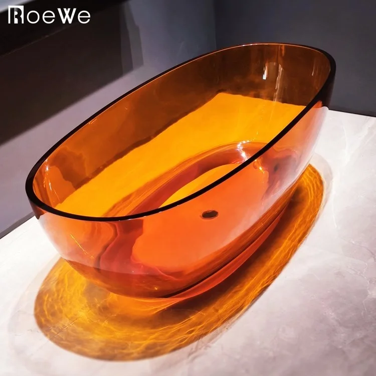 

Amber Color Clear Transparent Bathtub, Artificial Stone Soaking Bath Tub, Bathroom Freestanding Resin Bathtubs