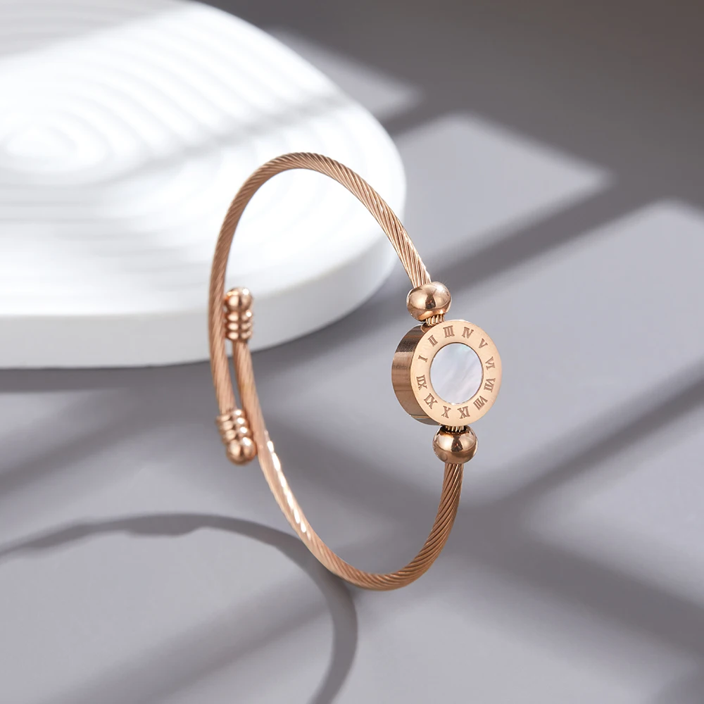 

Rose Gold Bracelet For Women's Roman Digital Disc Women's Fashion Stainless Steel Bracelet&Bangle Banquet Women's Jewelry Gift