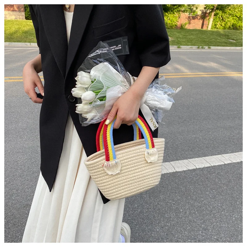 

Радужный соломенный клатч, женская сумка на плечо, Приморская пляжная маленькая сумка, 1 шт., женские сумки для женщин, сумки