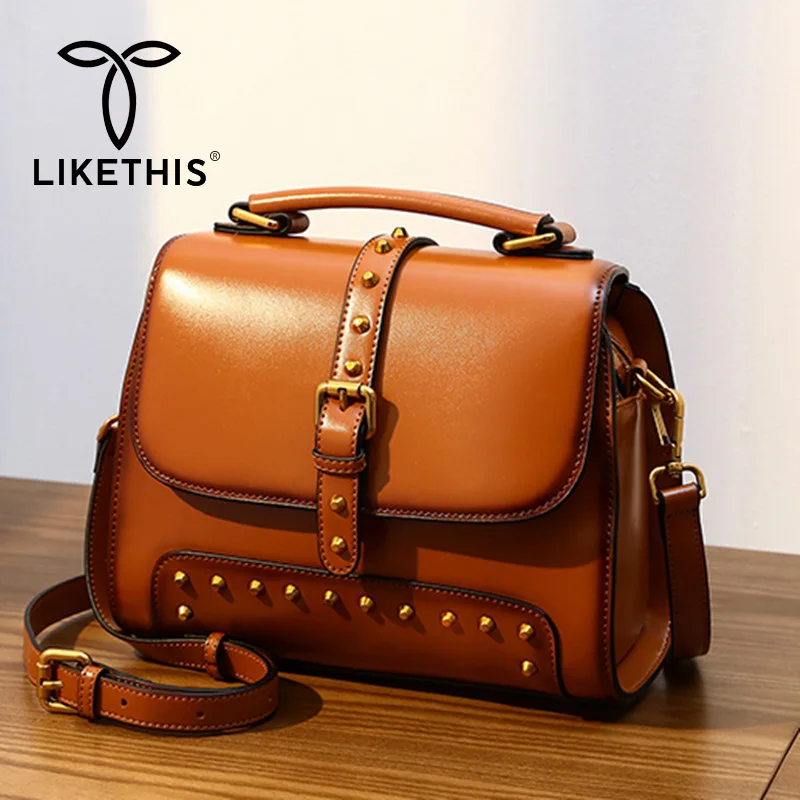 Классическая женская сумка через плечо винтажная из натуральной кожи большая