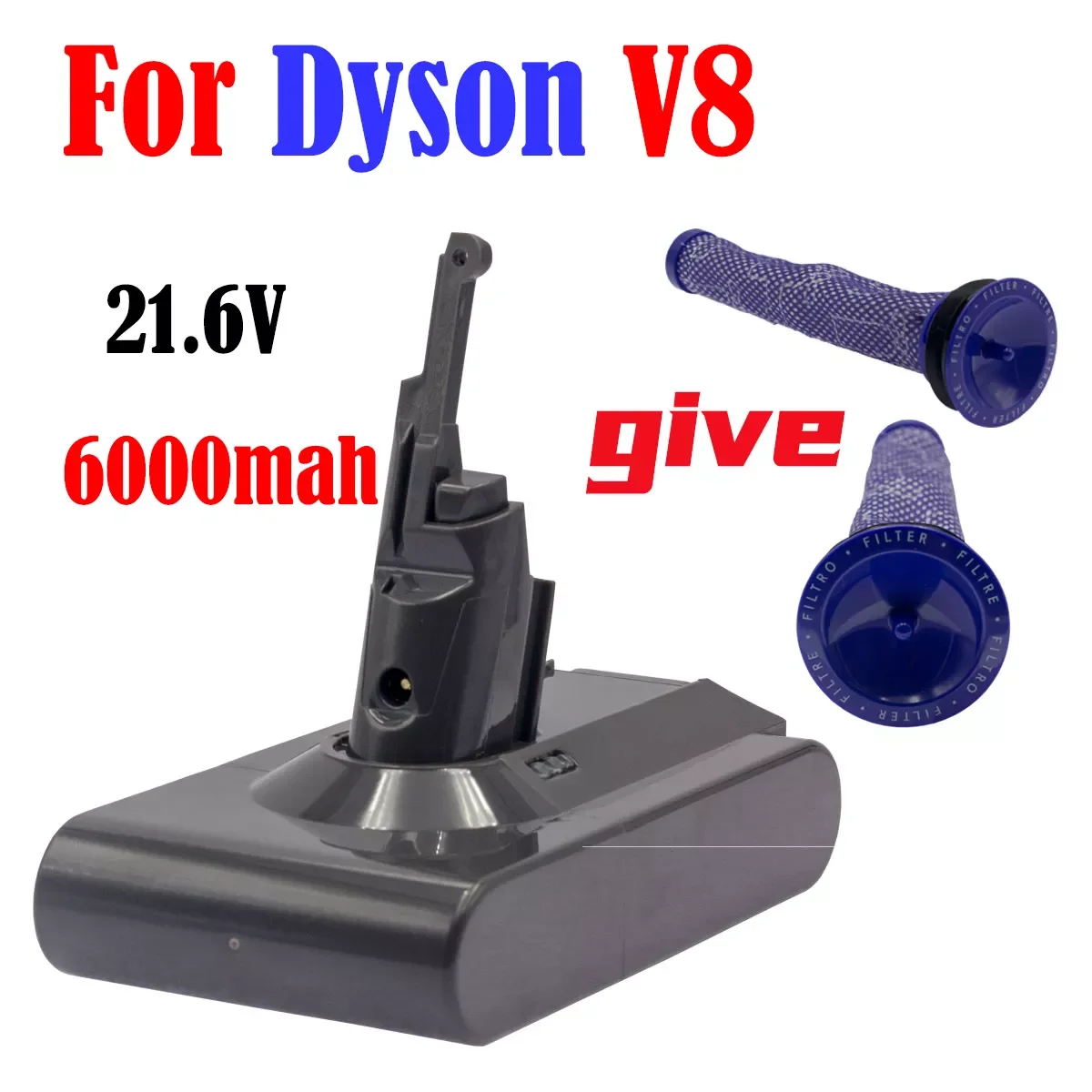 

2021 New 6000mAh 21.6V Battery For Dyson V8 Absolute /Fluffy/Animal/ Li-ion Vacuum Cleaner Rechargeable Battery