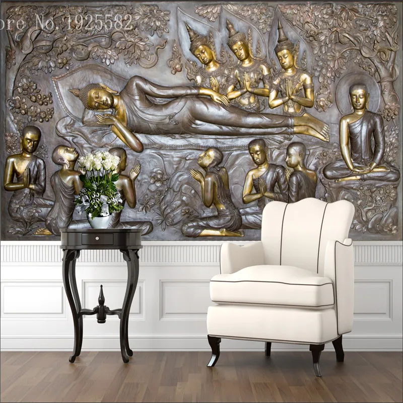

Custom 3D Stereoscopic Metal Embossed Thailand Buddha Statue Photo Wallpapers for Temple Thai Home Decor Mural Wall Paper 3D