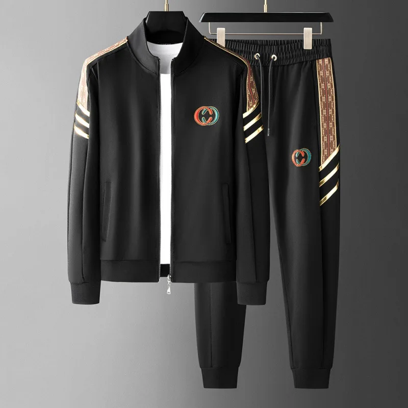 2022 Mens Two Piece Sets Stand Collar Zipper Jacket Long Pants Pattern Embroidery Fashion Winter Tracksuits Men Ropa Para Hombre