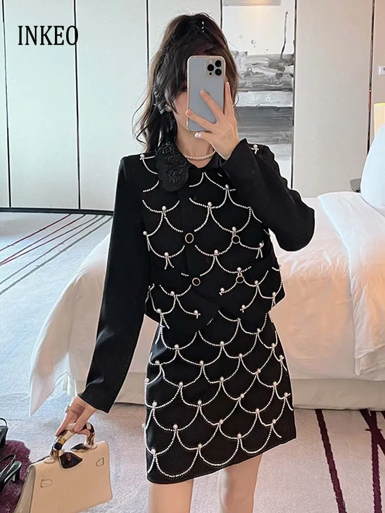 Роскошный Женский блейзер с искусственным жемчугом осень 2024 Милая Короткая