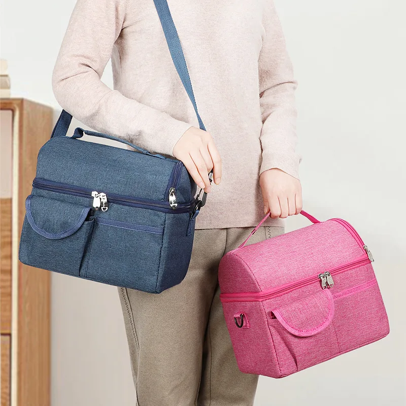 

Large Capacity Double Layer Thermal Lunch Bag Picnic Food Insulated Storage Container Bento Milk Preservation Cooler Tote Bag