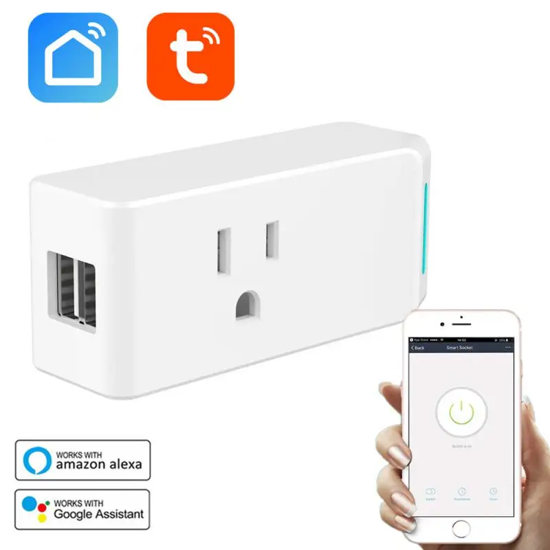 

Smart Wall Socket Dual Usb Ac100-240v Smart Plug Timing Function 10a Work With Alexa And Google Home Smart Home Remote Control