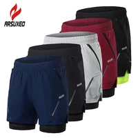 arsuxeo summer gym shorts men 2 in 1 running shorts polyester breathable quick dry sports fitness shorts with zipper pocket