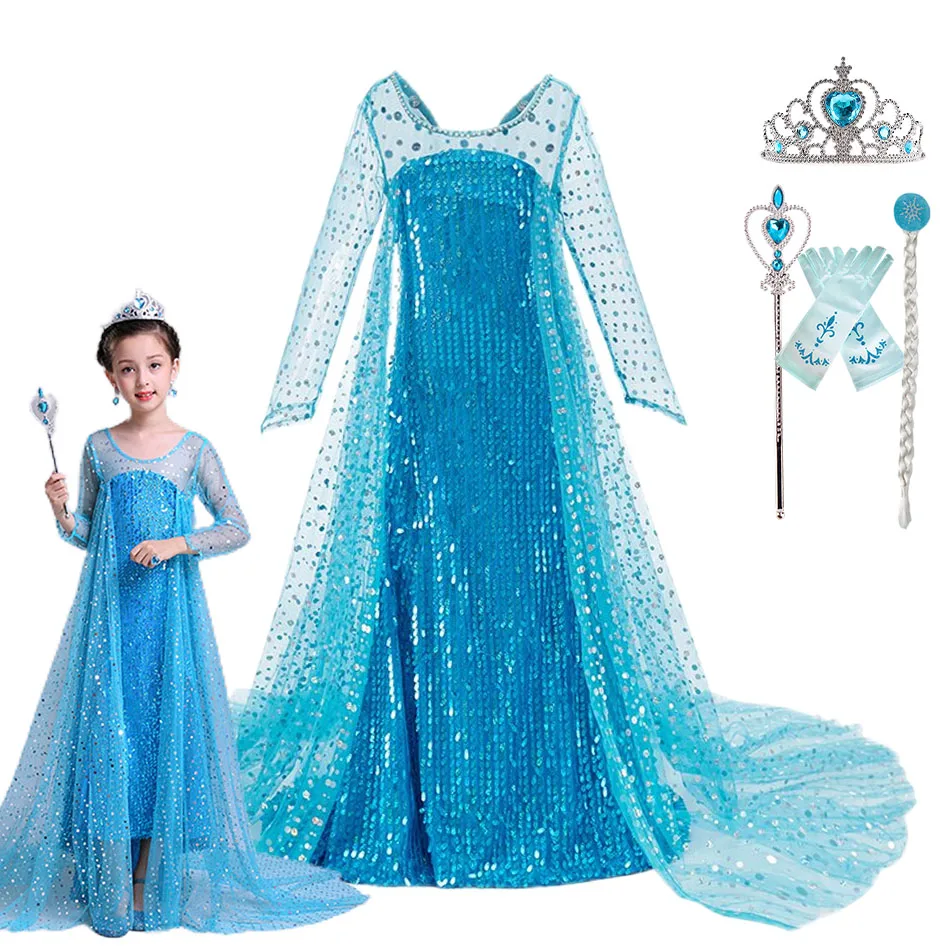 

Frozen Snow Queen Elsa Costume For Girl Disney Princess Dress Cosplay Anna Halloween Party Dresses Kids Christmas Fancy Vestidos
