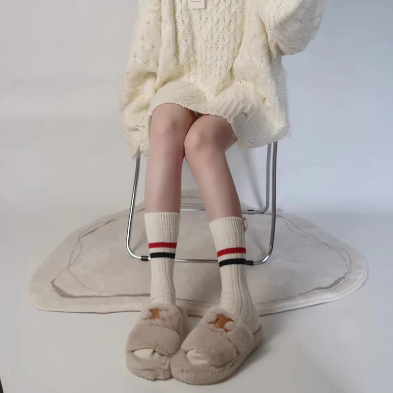 High Quality For Women Comfortable Soft Knitted Wool Winter Thick Warm Loose Long Socks Striped Fashion Retro High Tube Home Sox