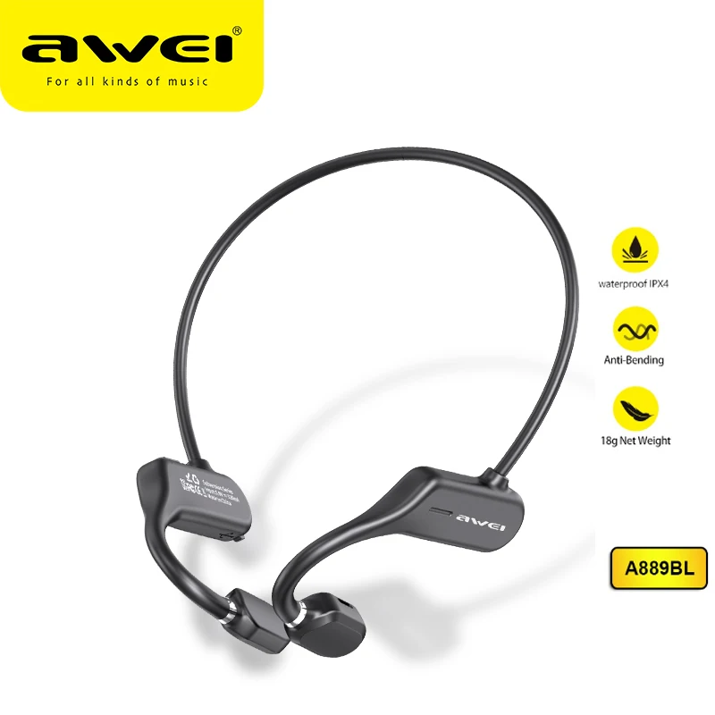 Awei A889BL Bluetooth 5.0 Earphone Air Conduction Sport Earphones Wireless Earbud For Running HIFI Handsfree Freeship - купить по