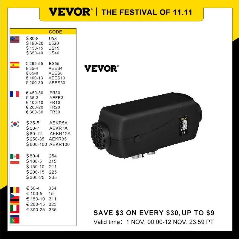 

VEVOR 5KW Car Heater Air Diesel Heater 12V with LCD Switch Silencer Remote Control for RV Bus Truck Boat Diesel Parking Heater
