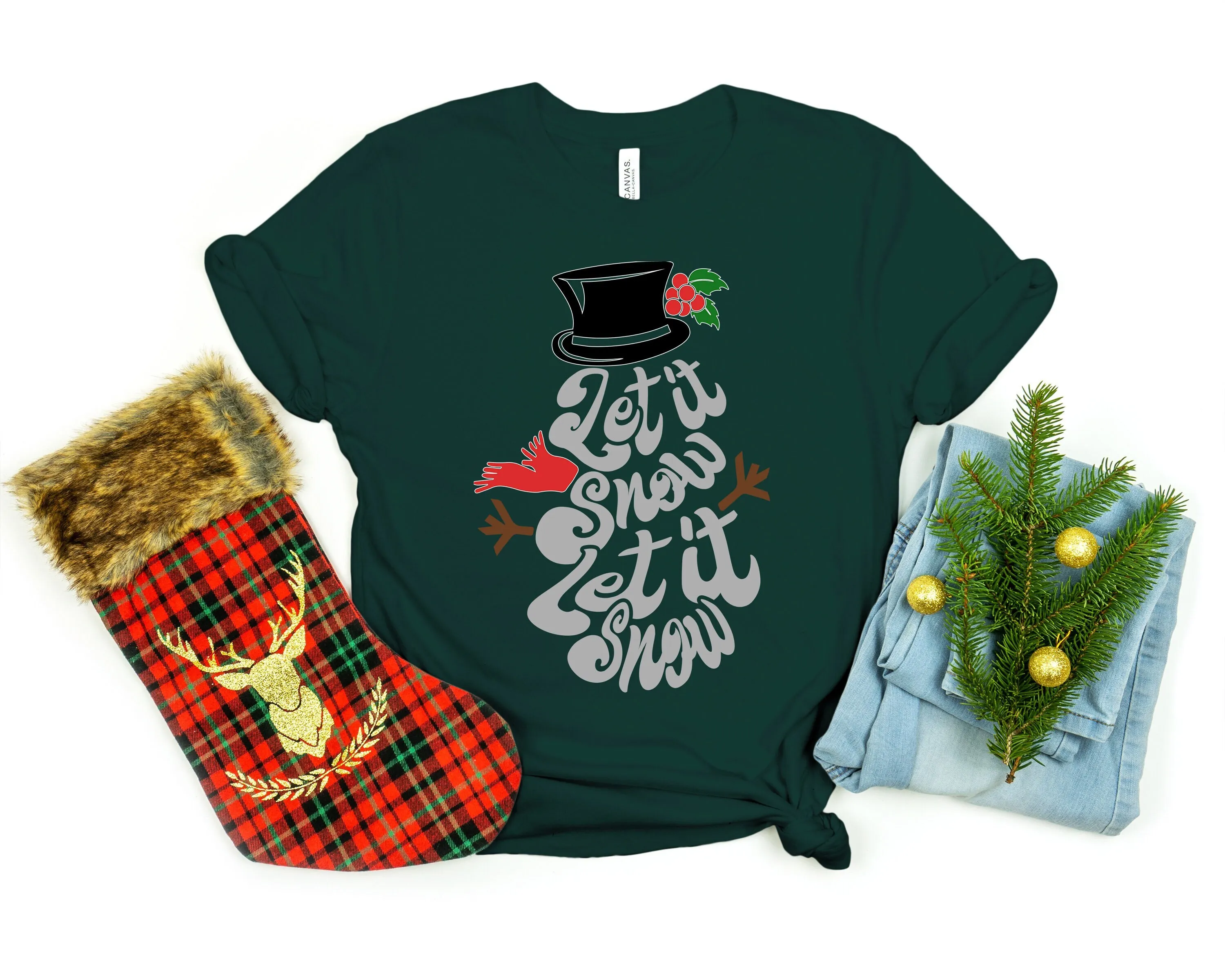 Let It Snow T Shirt Buffalo Plaid Christmas Family Merry