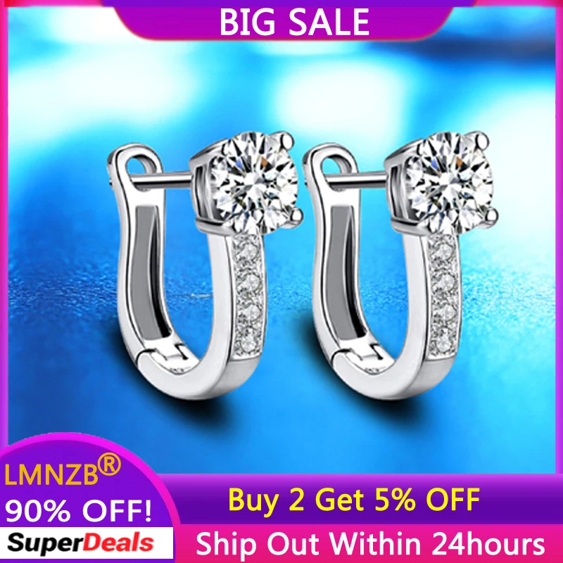 

LMNZB 100% Real Tibetan Silver U Type Earrings Popular Korean Earrings for Women New Fashion Zircon Ear Jewelry Gift Hot Sale